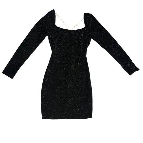 SHEIN Black Shimmer Bodycon Mini Dress XS Long Sleeve Party Glam - Picture 1 of 13